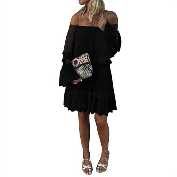 Zanzea Dresses & Skirts - zanzea flare sleeve patchwork boho off shoulder dress XL